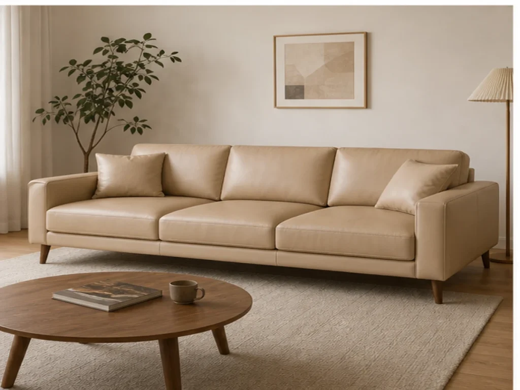 Sofa băng Bắc Âu da công nghiệp màu be