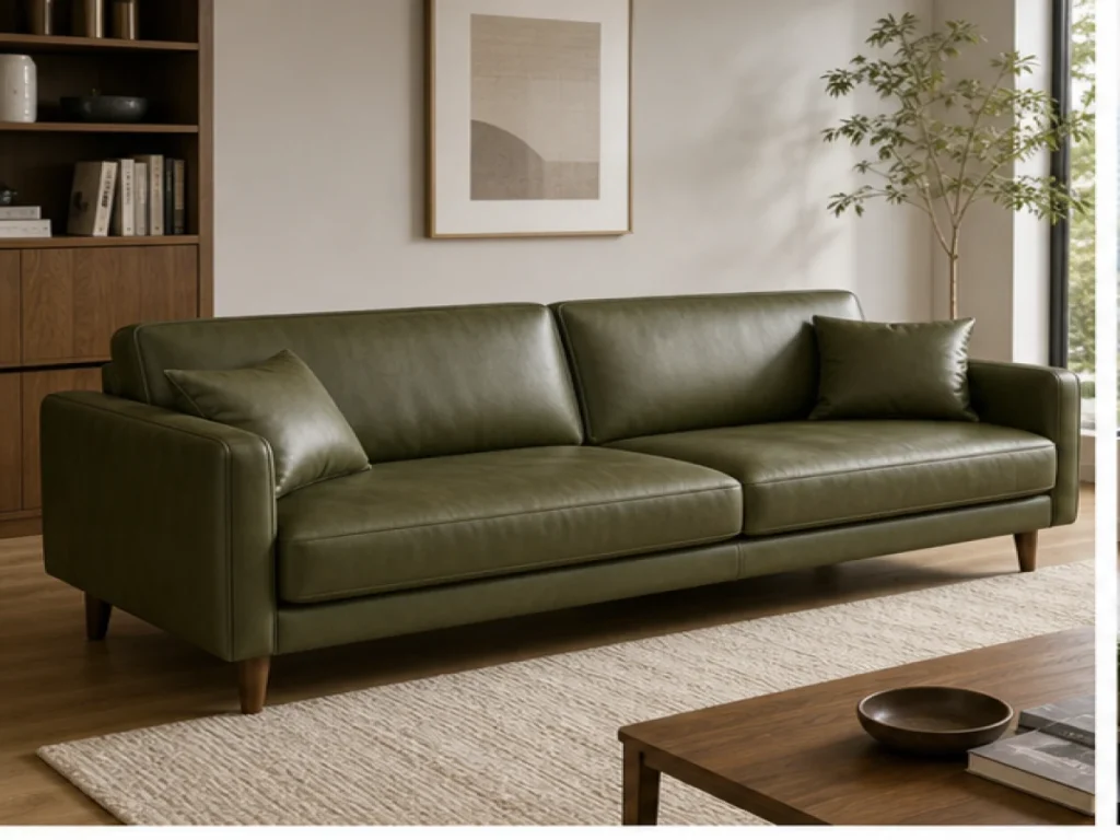 Sofa băng Bắc Âu da công nghiệp màu xanh rêu