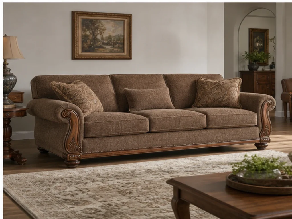 Sofa băng Cổ điển vải chenille màu nâu