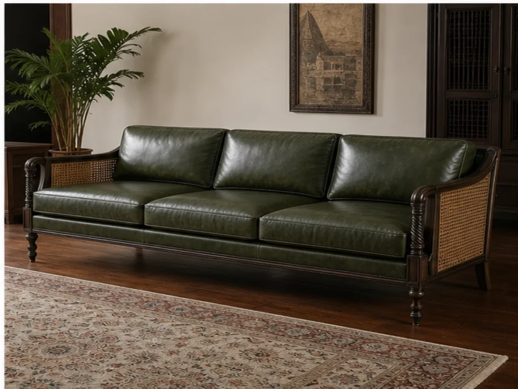 Sofa băng Indochine da thật màu xanh rêu