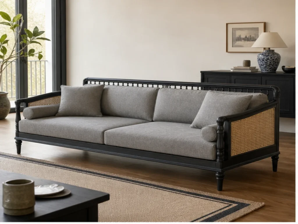 Sofa băng Indochine vải bố màu xám