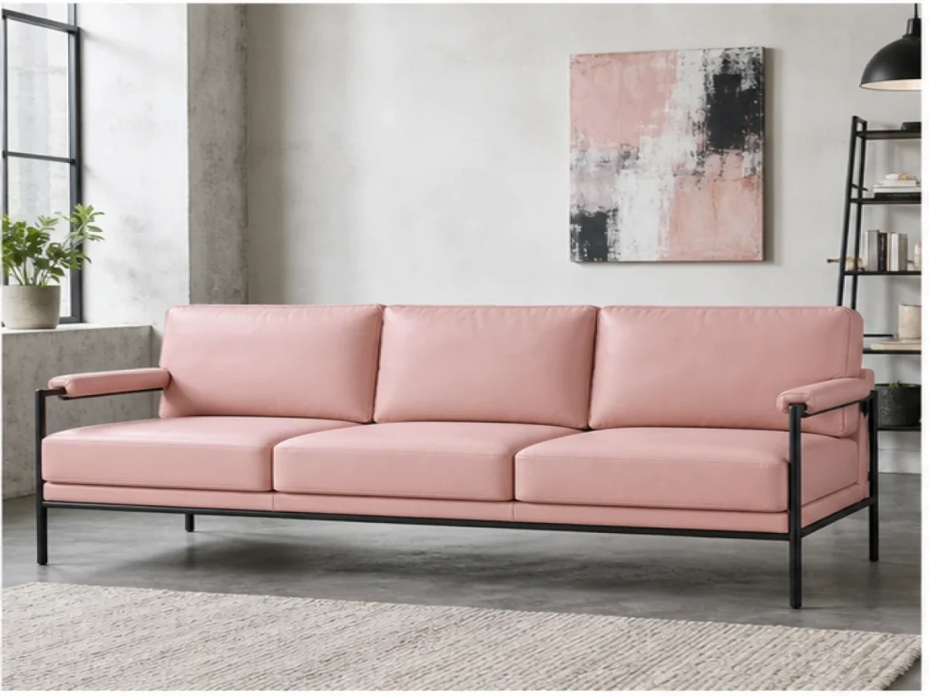 Sofa băng Industrial da PU màu hồng pastel
