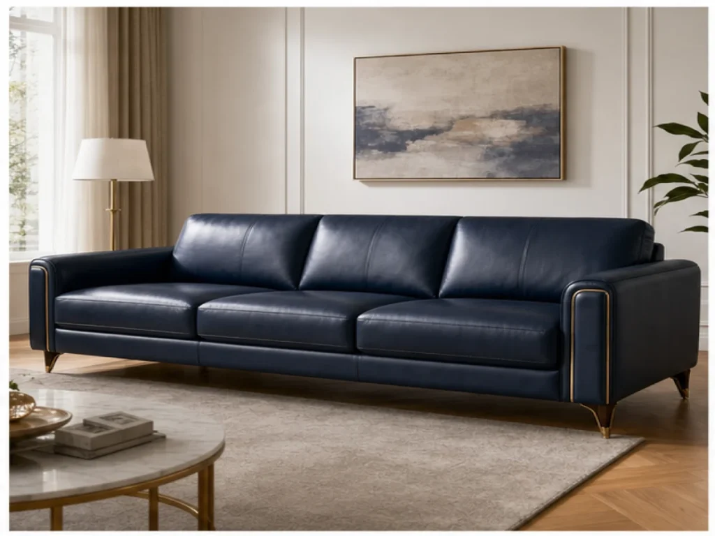 Sofa băng Luxury da công nghiệp màu xanh navy