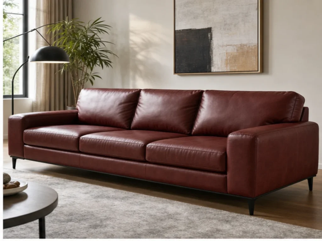 Sofa băng Luxury da microfiber màu đỏ đô