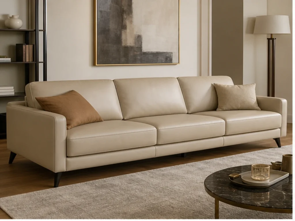 Sofa băng Luxury da PU màu be