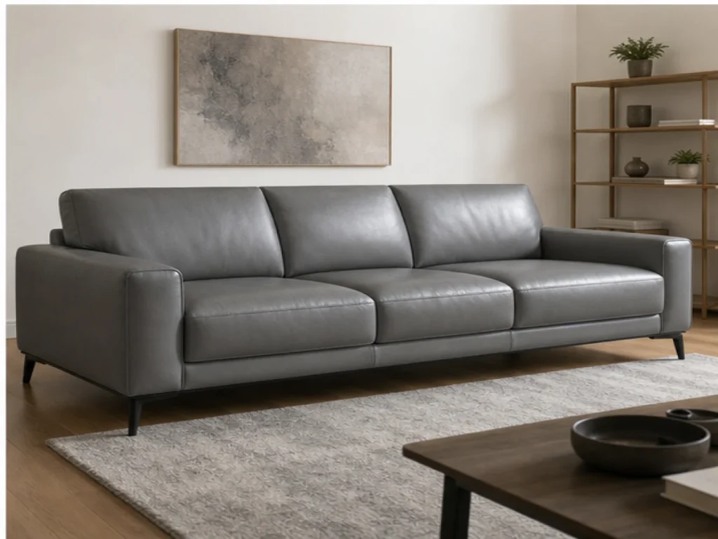 Sofa băng Tối giản da thật màu xám