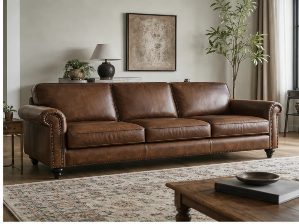 Sofa băng Vintage da công nghiệp màu nâu