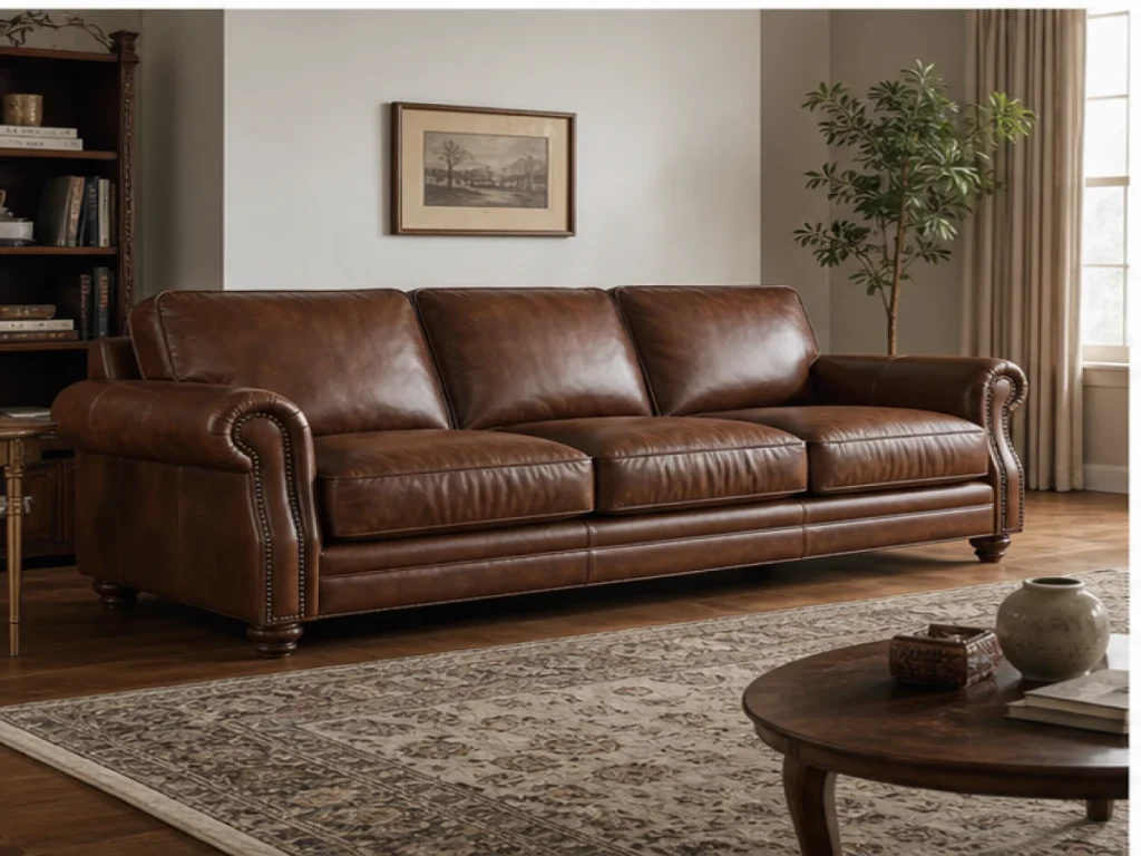 Sofa băng Vintage da thật màu nâu