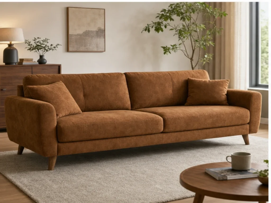 Sofa băng Vintage microfiber màu nâu caramel
