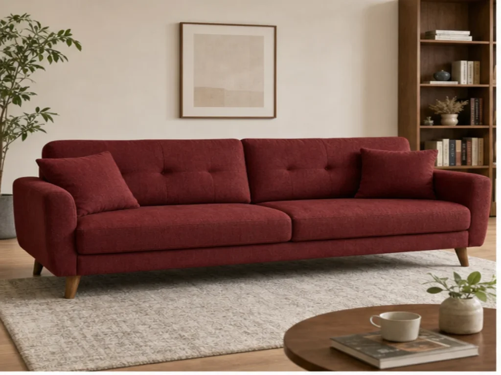 Sofa băng Vintage vải nỉ màu đỏ đô