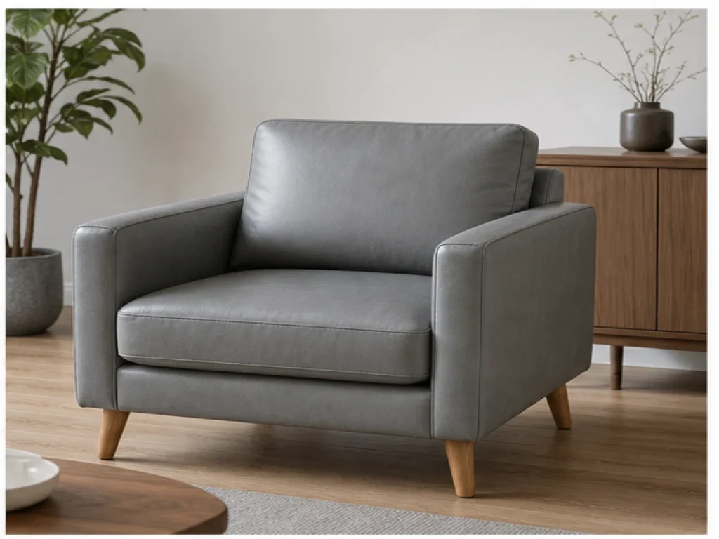 Sofa đơn Bắc Âu da công nghiệp màu ghi