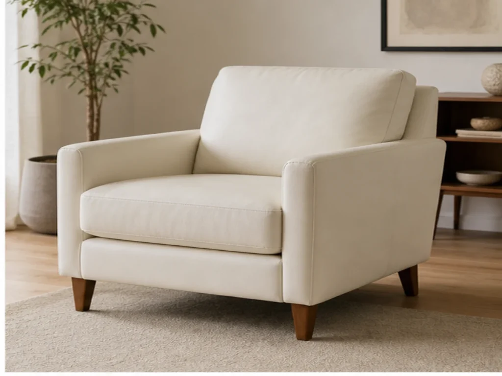Sofa đơn Bắc Âu da microfiber màu trắng kem