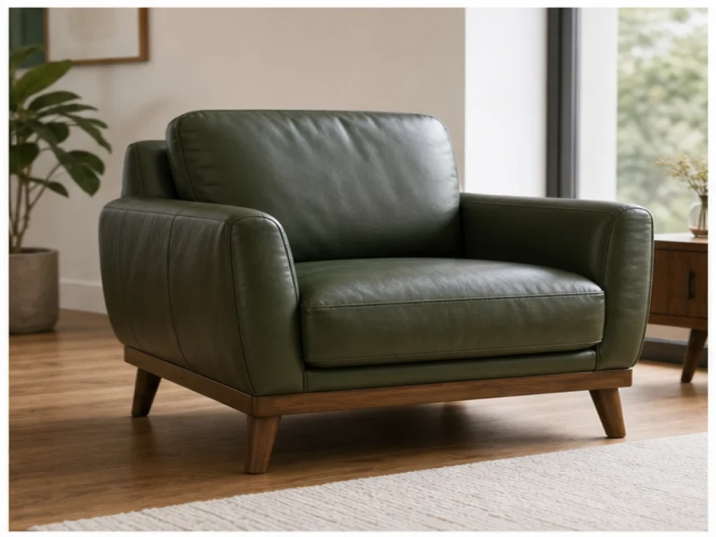 Sofa đơn Bắc Âu da thật màu xanh rêu