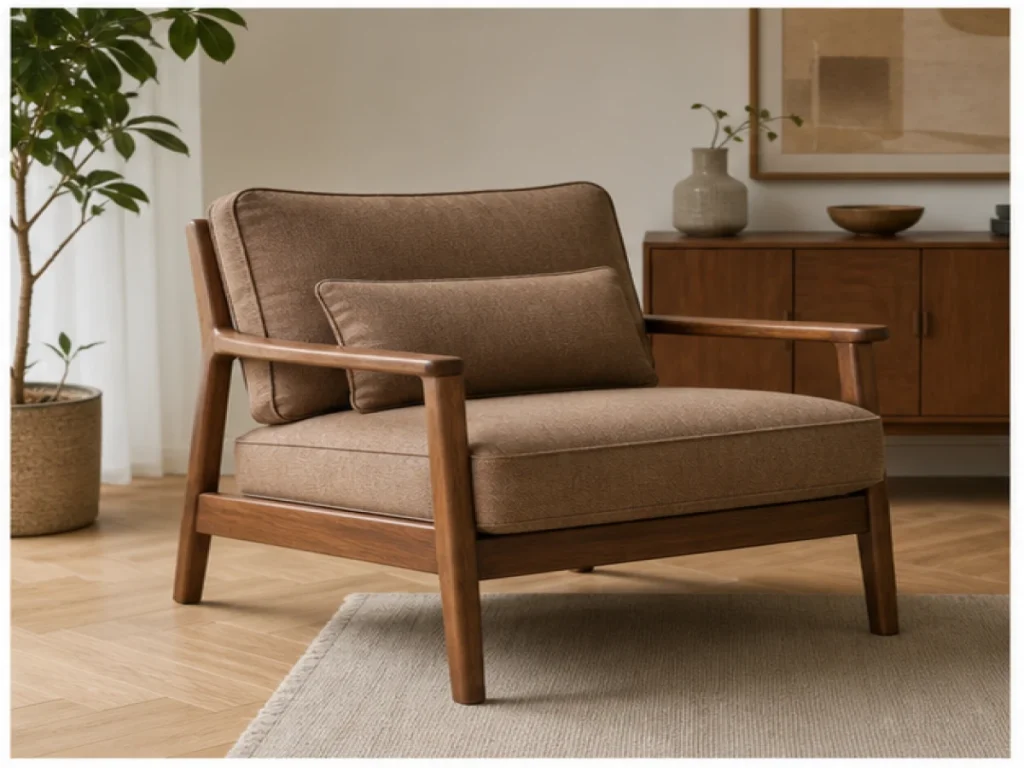 Sofa đơn Bắc Âu gỗ tự nhiên màu nâu