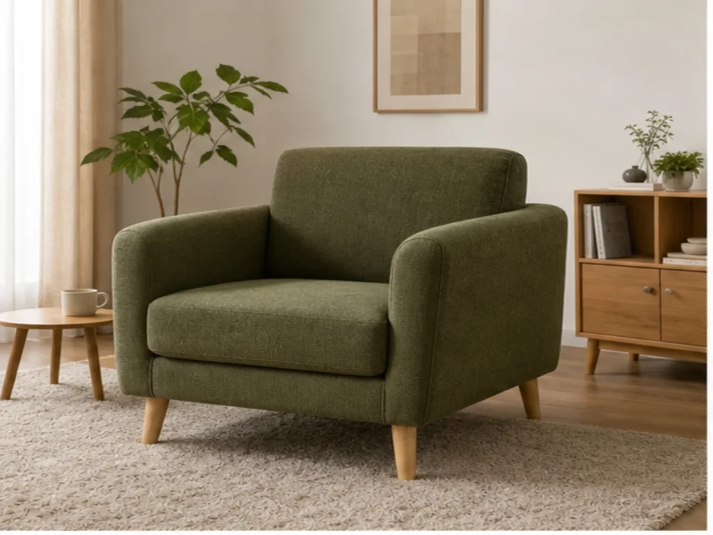 Sofa đơn Bắc Âu vải nỉ màu xanh rêu