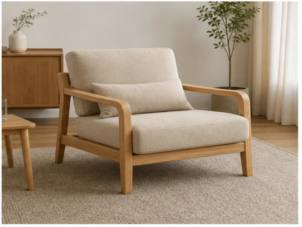 Sofa đơn Hiện đại gỗ tự nhiên màu be