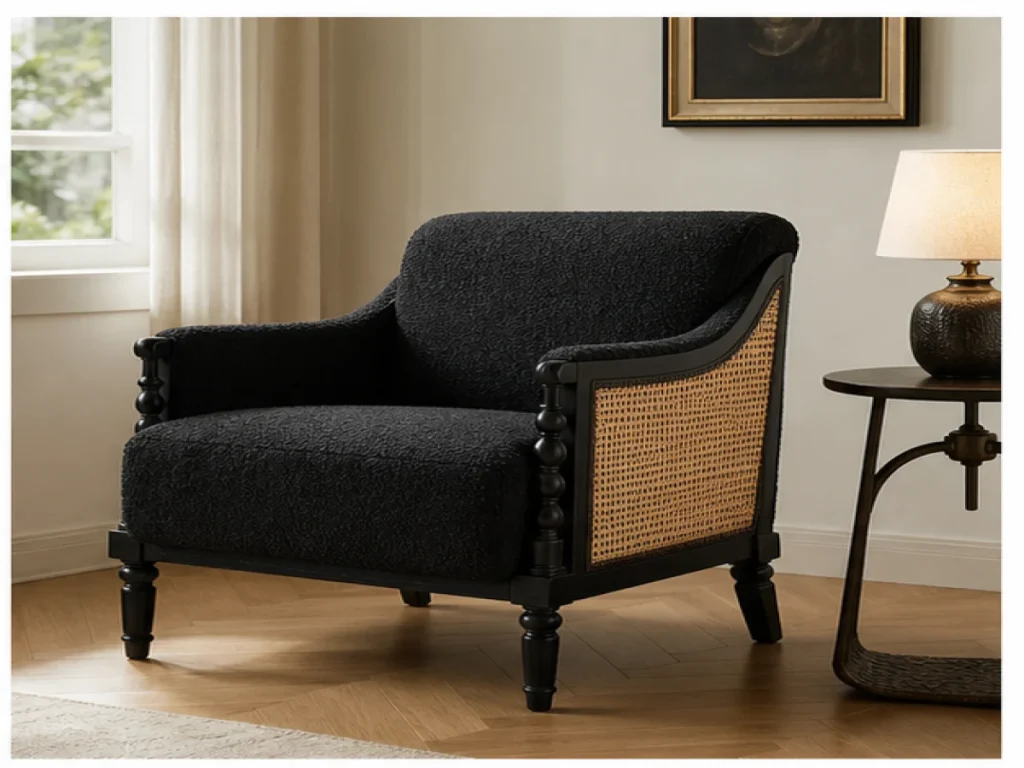 Sofa đơn Indochine vải bouclé màu đen