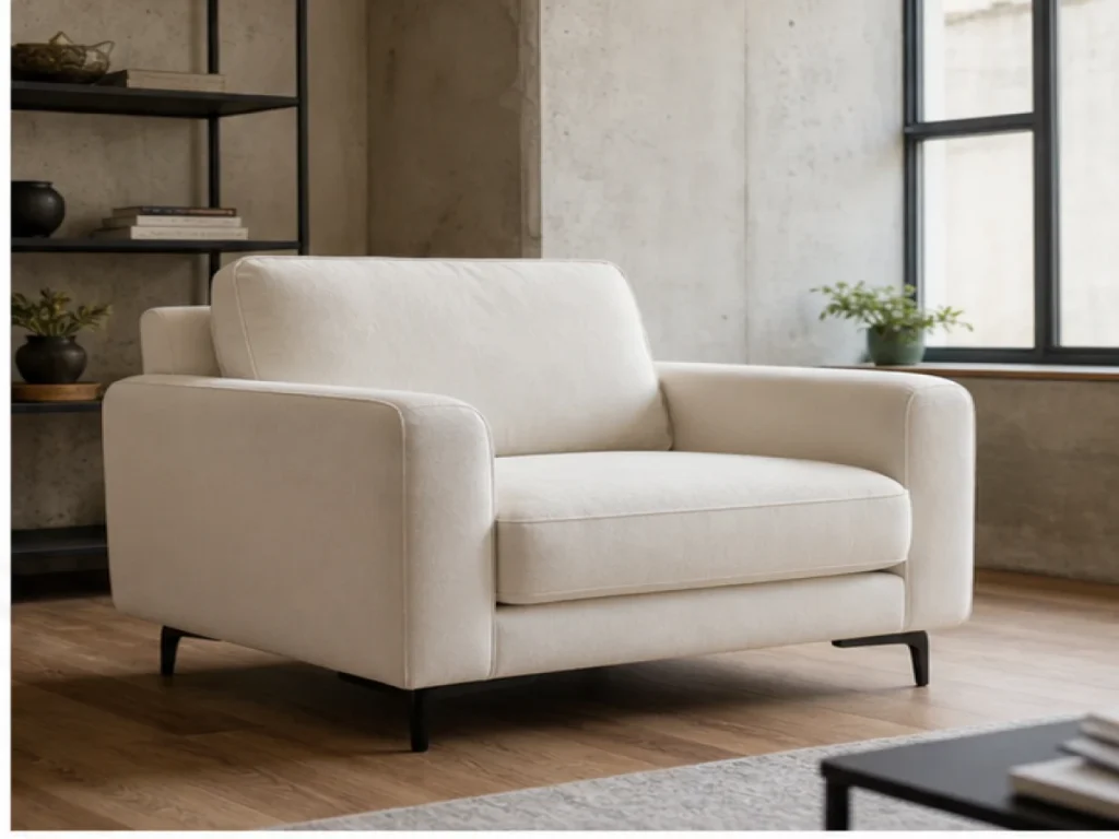 Sofa đơn Industrial microfiber màu trắng kem