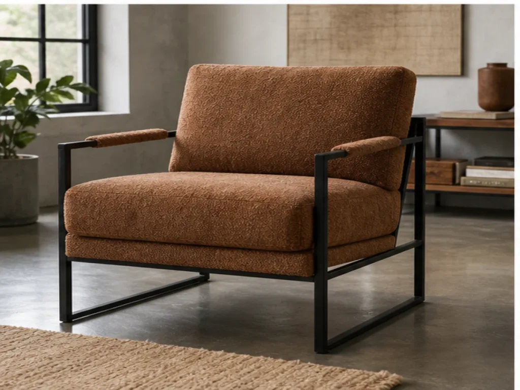 Sofa đơn Industrial vải chenille màu nâu caramel