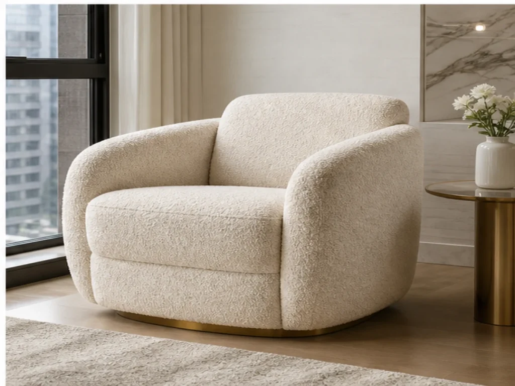 Sofa đơn Luxury vải chenille màu kem