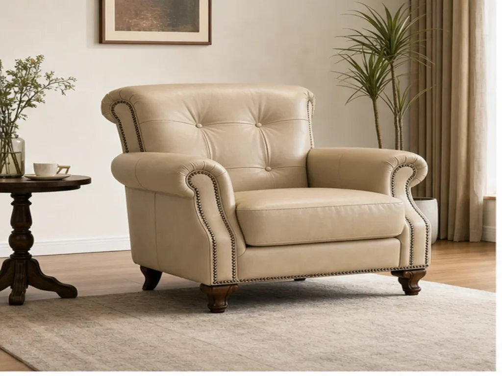 Sofa đơn Tân cổ điển da công nghiệp màu be