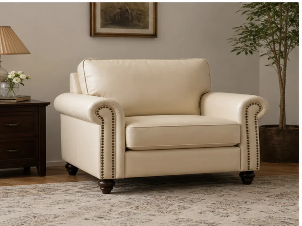 Sofa đơn Tân cổ điển da công nghiệp màu kem