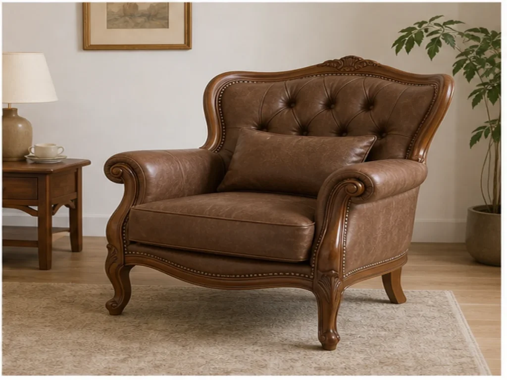 Sofa đơn Tân cổ điển gỗ tự nhiên màu nâu