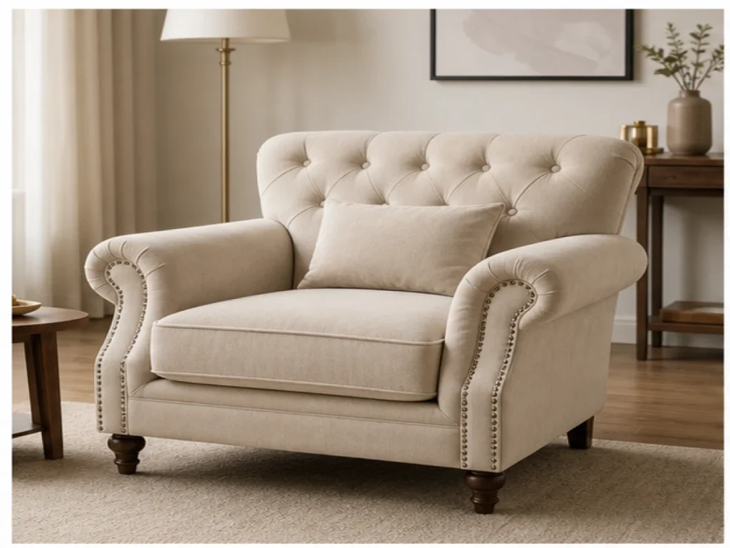 Sofa đơn Tân cổ điển microfiber màu be