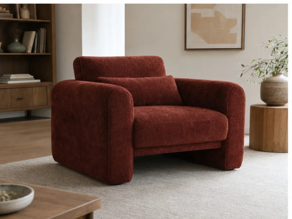 Sofa đơn Tối giản vải chenille màu đỏ đô