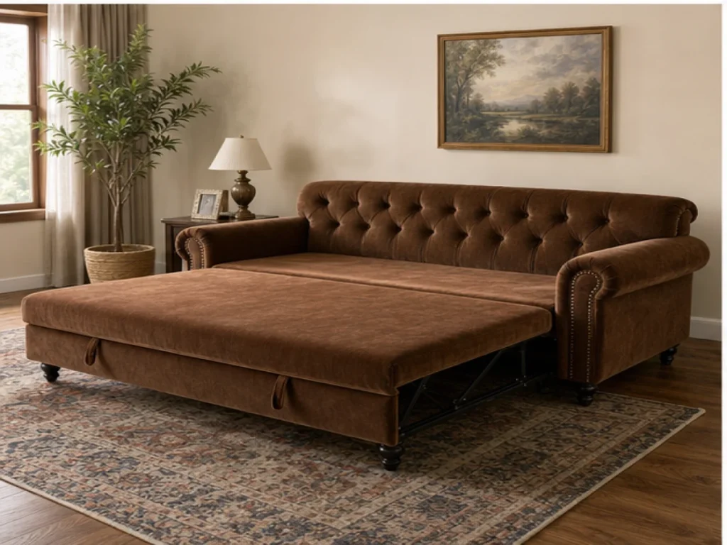 Sofa giường Cổ điển vải nhung màu nâu