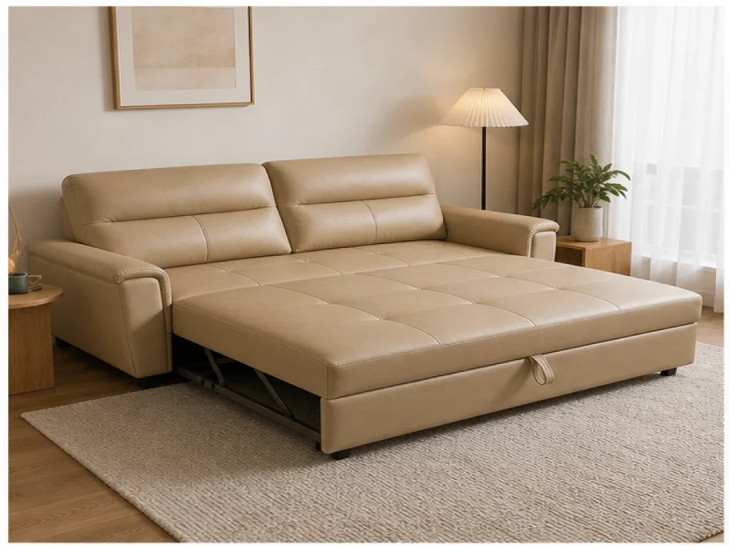 Sofa giường Hiện đại da công nghiệp màu be