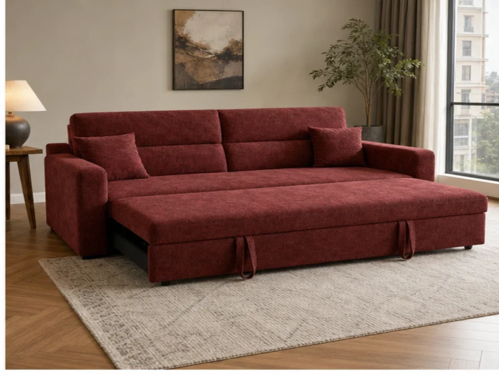 Sofa giường Hiện đại vải chenille màu đỏ đô