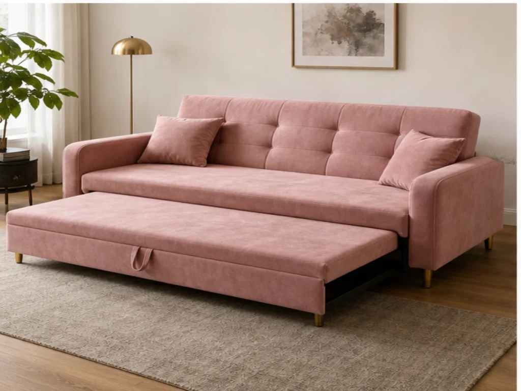 Sofa giường Luxury microfiber màu hồng pastel