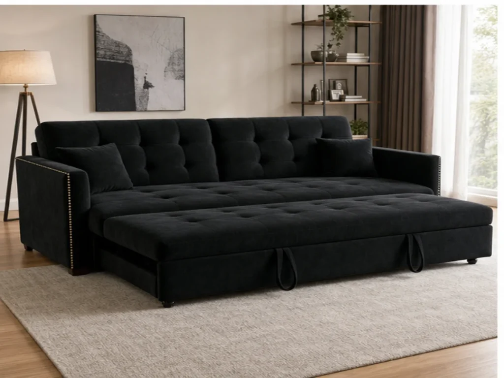 Sofa giường Luxury vải nhung màu đen