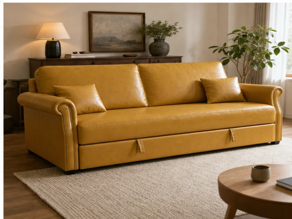 Sofa giường Tân cổ điển da công nghiệp màu vàng mustard