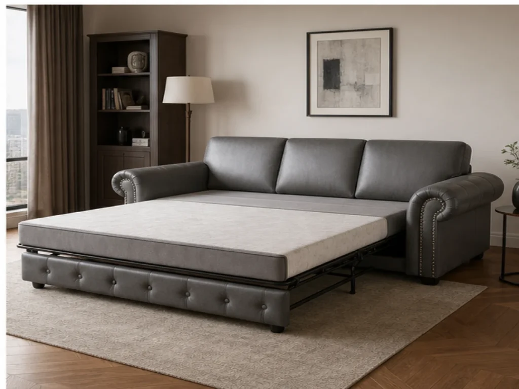 Sofa giường Tân cổ điển da công nghiệp màu xám
