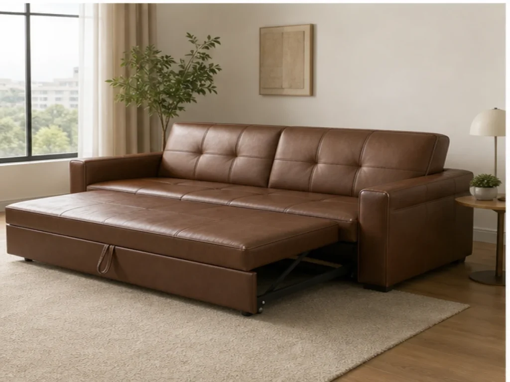 Sofa giường Tối giản da công nghiệp màu nâu