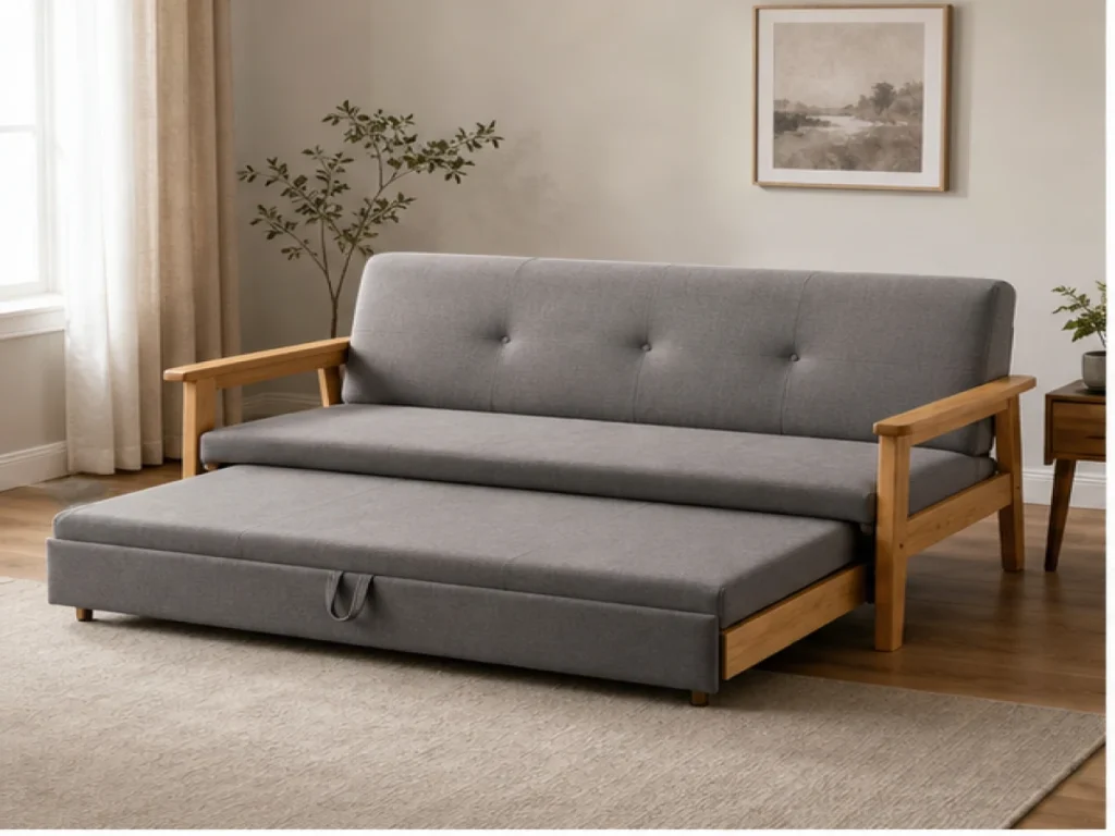 Sofa giường Tối giản gỗ tự nhiên màu xám