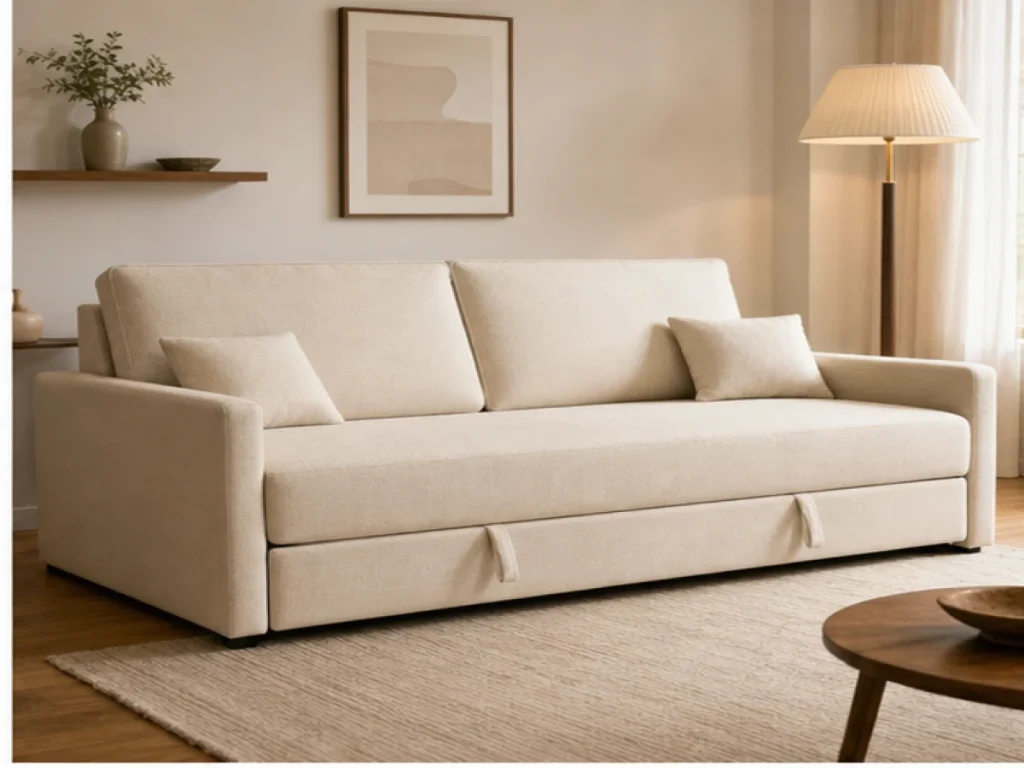 Sofa giường Tối giản vải bố màu kem