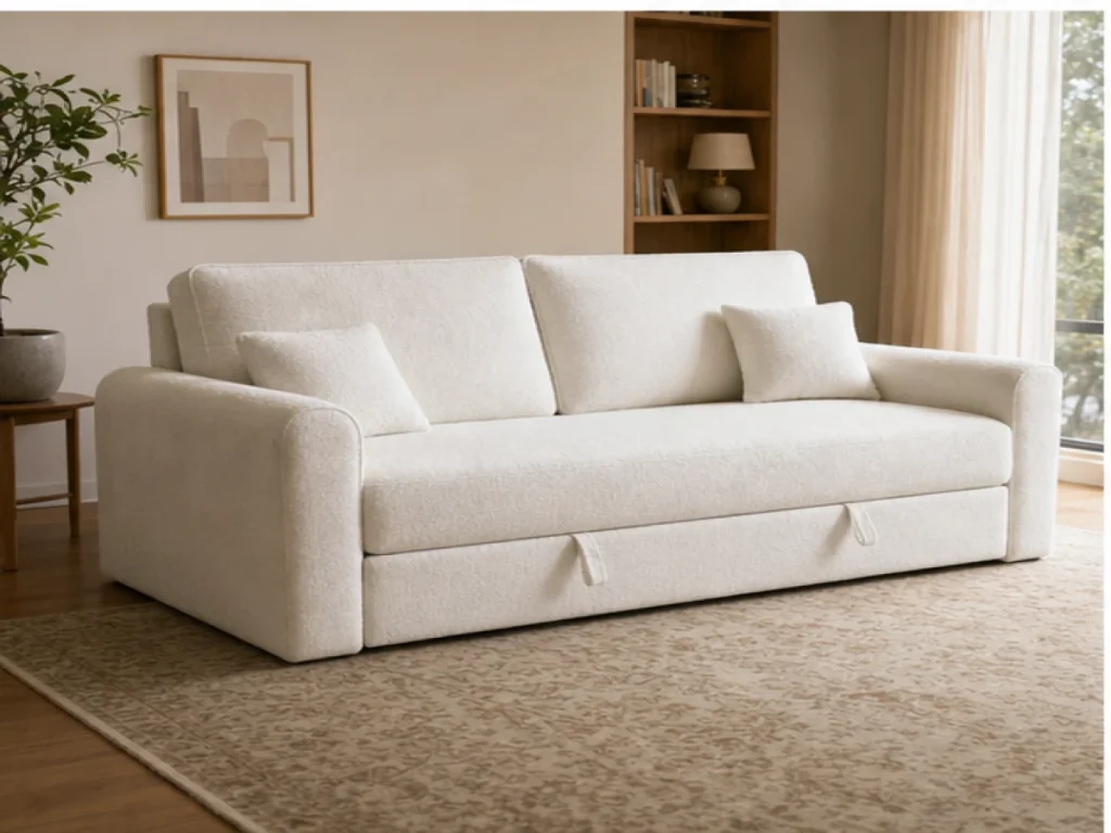Sofa giường Tối giản vải chenille màu trắng kem
