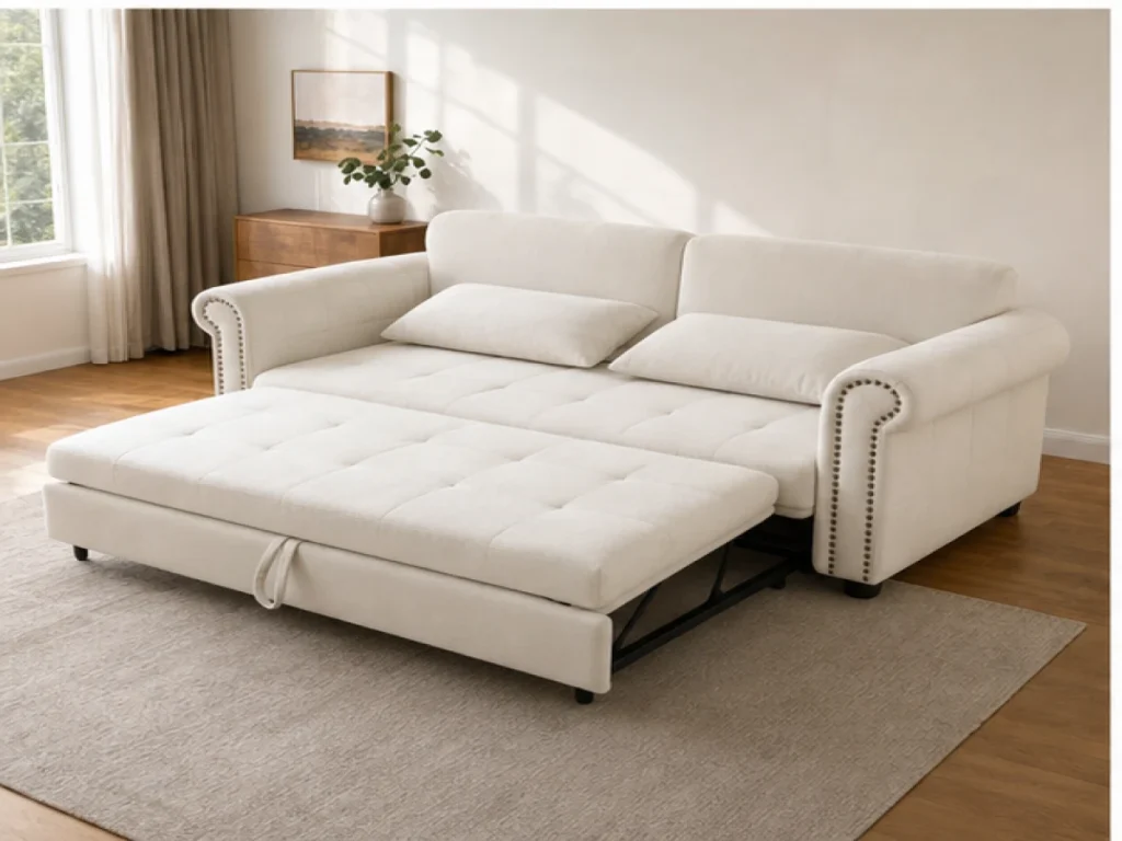 Sofa giường Vintage microfiber màu trắng