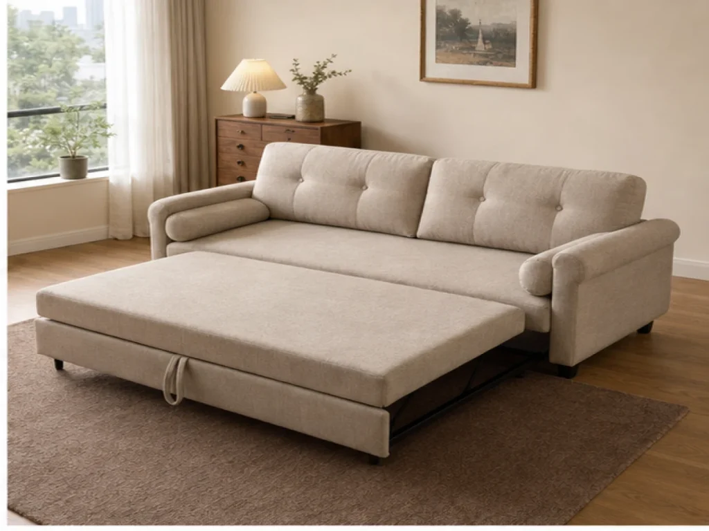 Sofa giường Vintage vải bố màu be