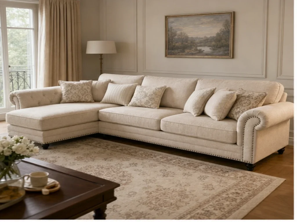 Sofa góc Cổ điển vải nỉ màu be
