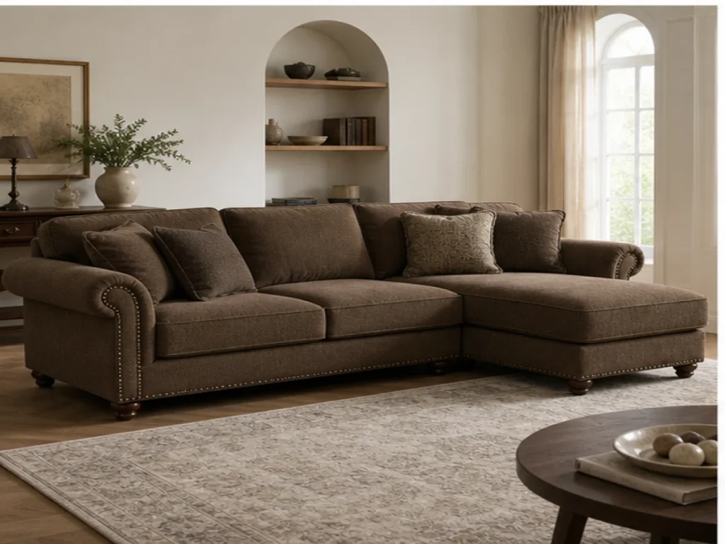 Sofa góc Cổ điển vải nỉ màu nâu