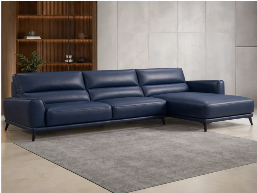 Sofa góc Hiện đại da microfiber màu xanh navy