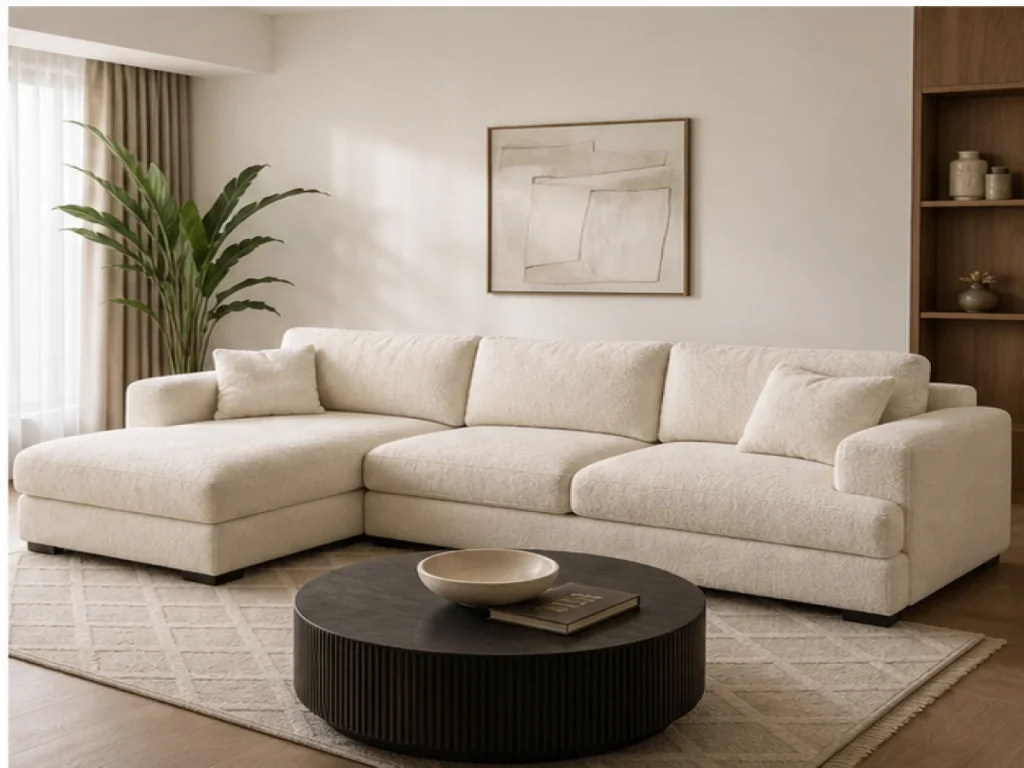 Sofa góc Hiện đại vải chenille màu kem
