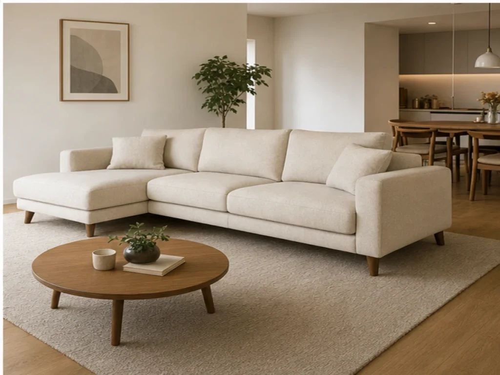 Sofa góc Hiện đại vải nỉ màu be