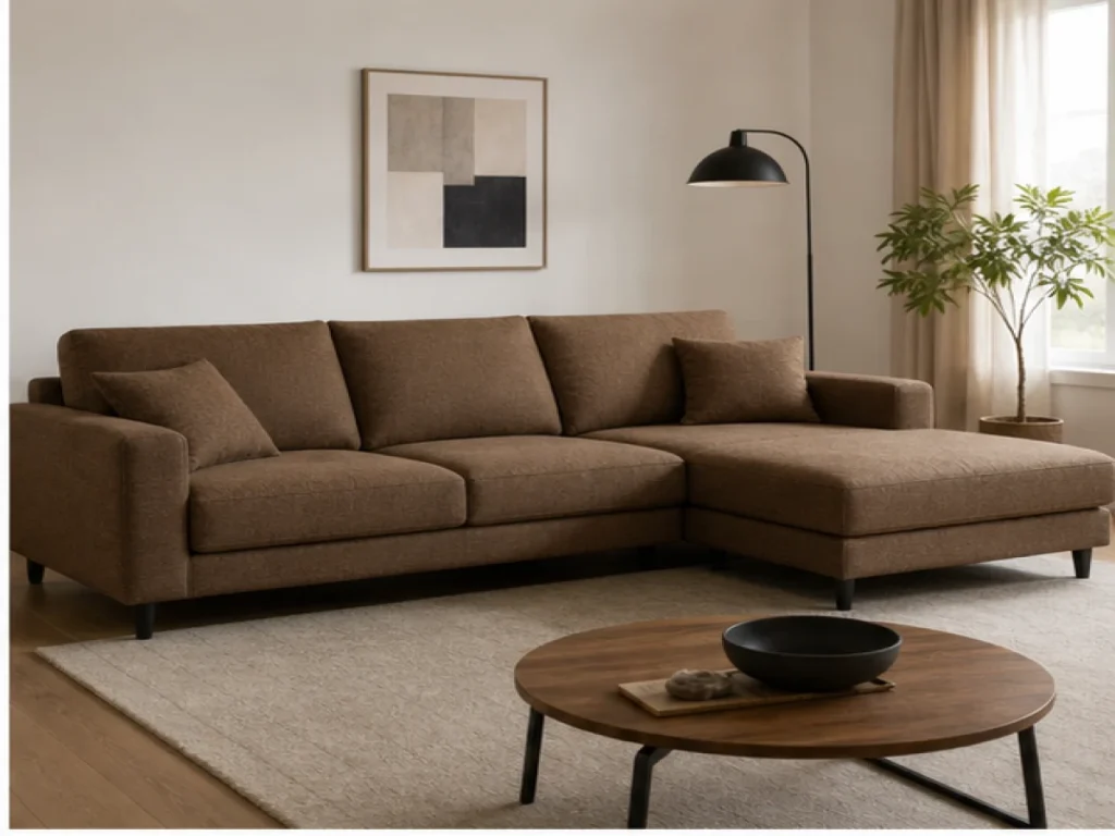 Sofa góc Hiện đại vải nỉ màu nâu