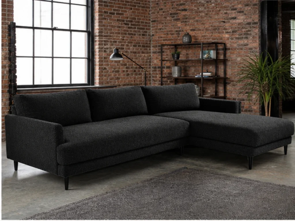 Sofa góc Industrial vải bouclé màu đen
