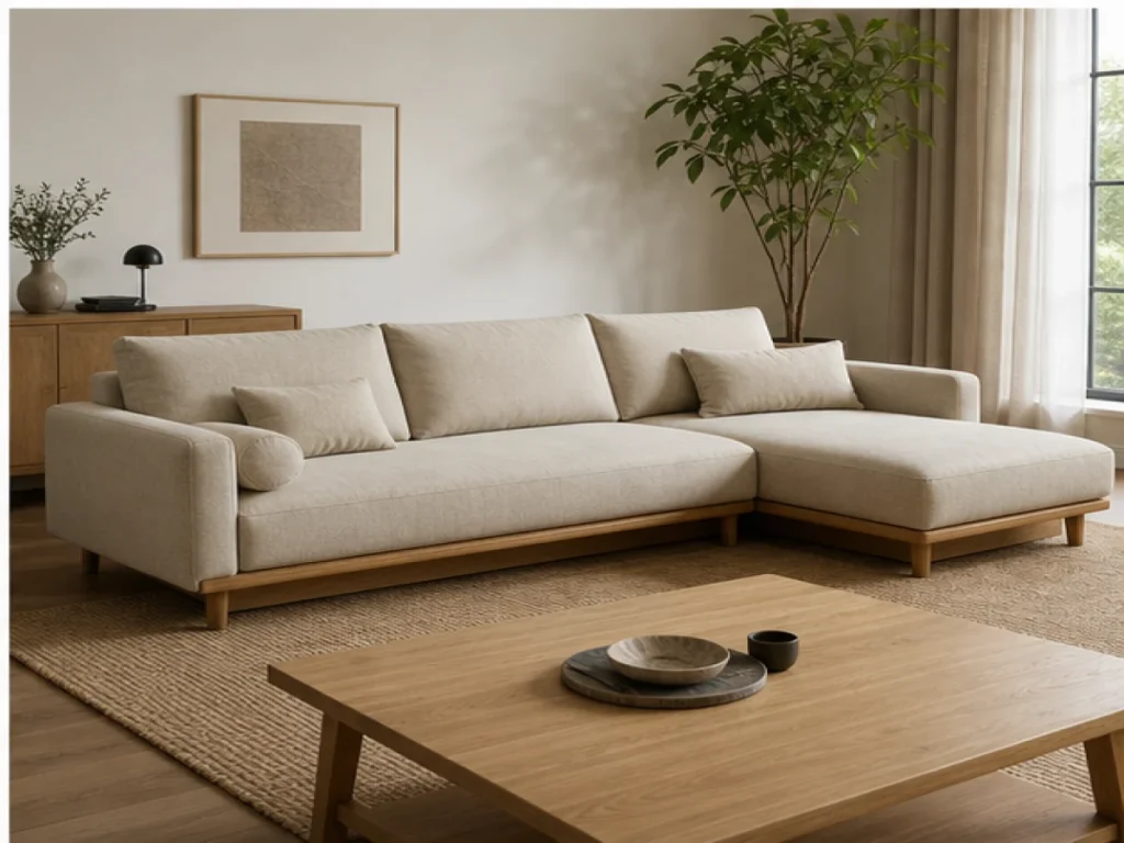 Sofa góc Japandi microfiber màu be